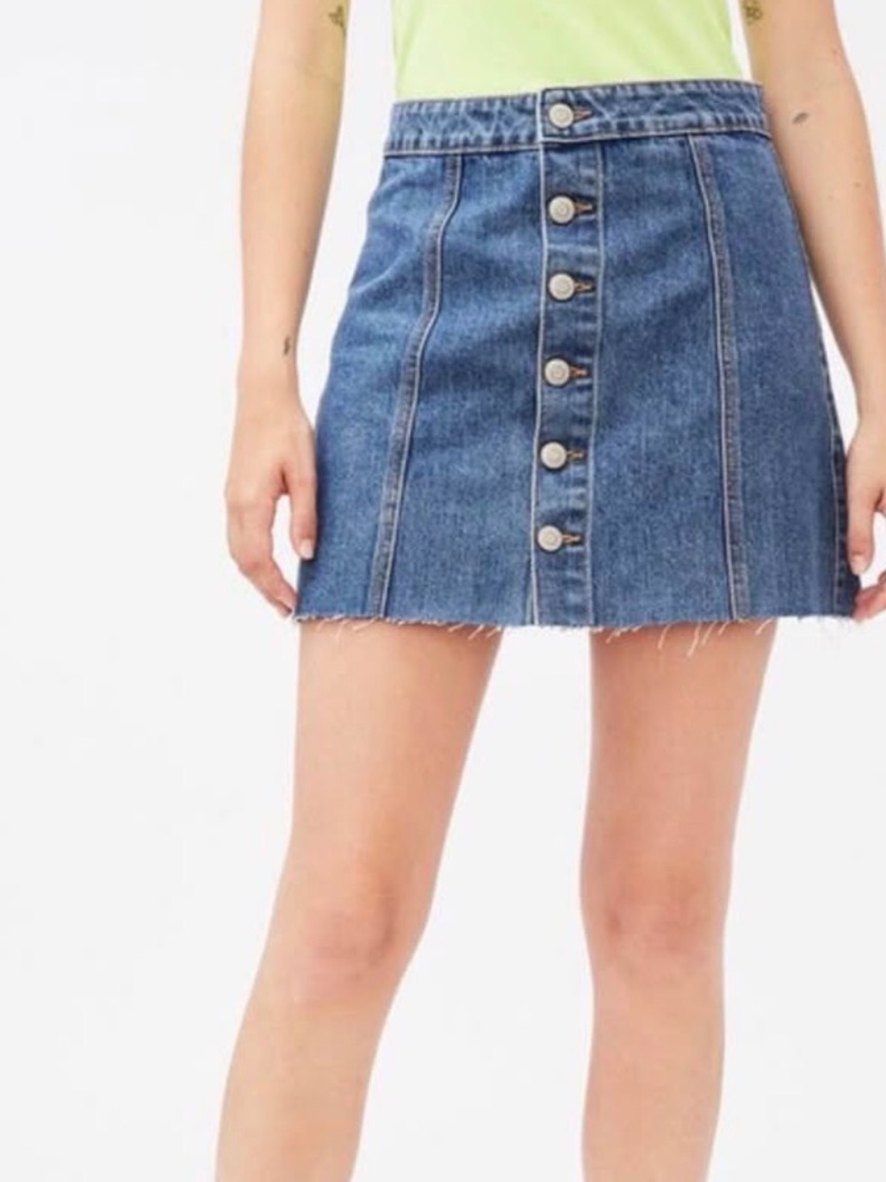 Yk2 Button-Front Denim Mini Skirt in Blue